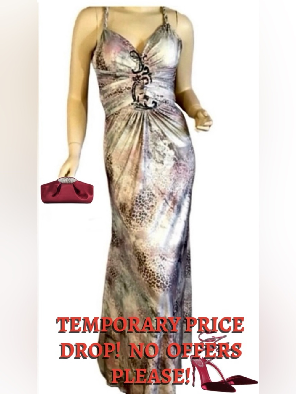 ALBERTO MAKALI ANIMAL PRINT MINT, GOLD & PINK SEQUIN ACCENT FORMAL DRESS NWT (8)